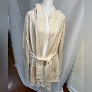 Vintage LUCKY BRAND cardigan jacket with hood with a belt in a cream color in XL